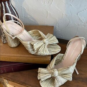 Loeffler Randall Gold Heels with Bow Accent